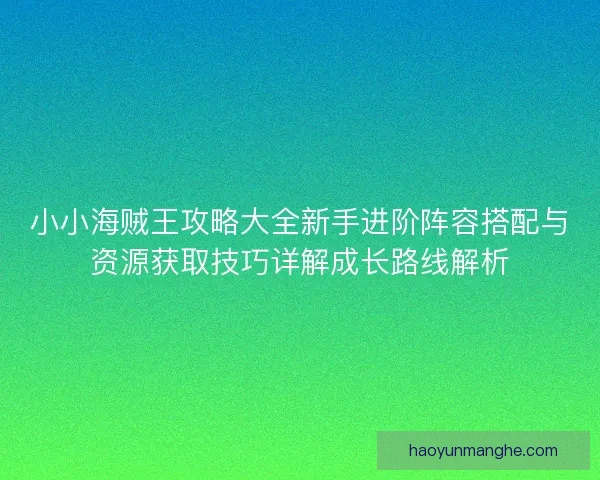 小小海贼王攻略大全新手进阶阵容搭配与资源获取技巧详解成长路线解析